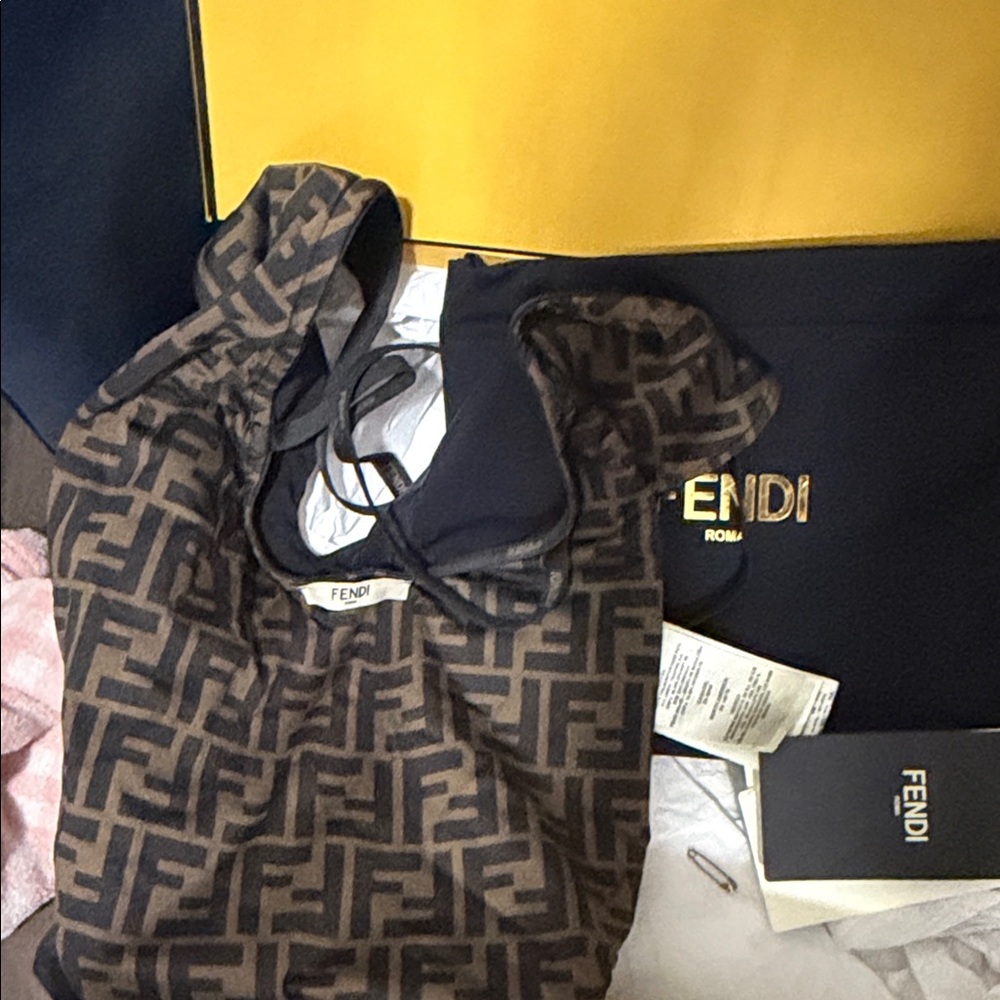 Fendi Black reversible Swim Set with Gold Logo Pouch - Picture 3 of 8